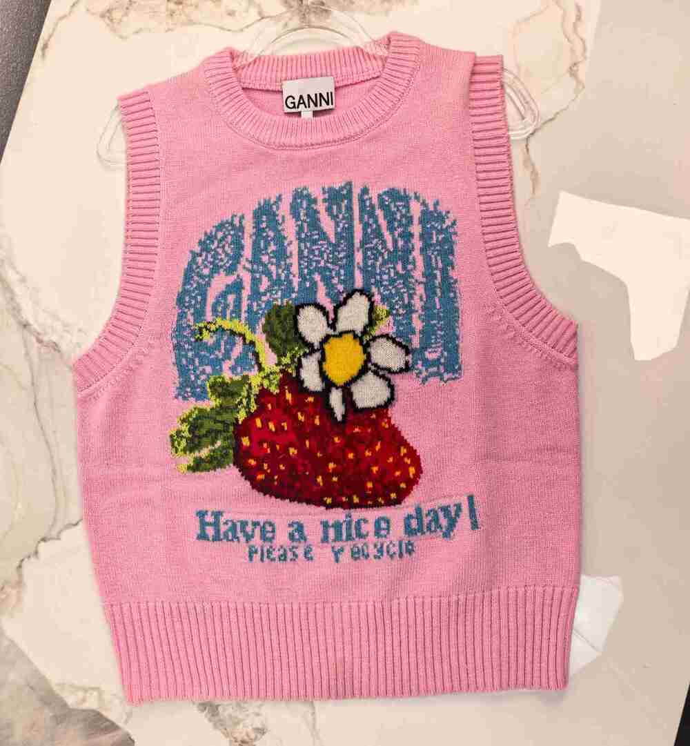 GANNI Pink Strawberry Graphic Sleeveless Vest